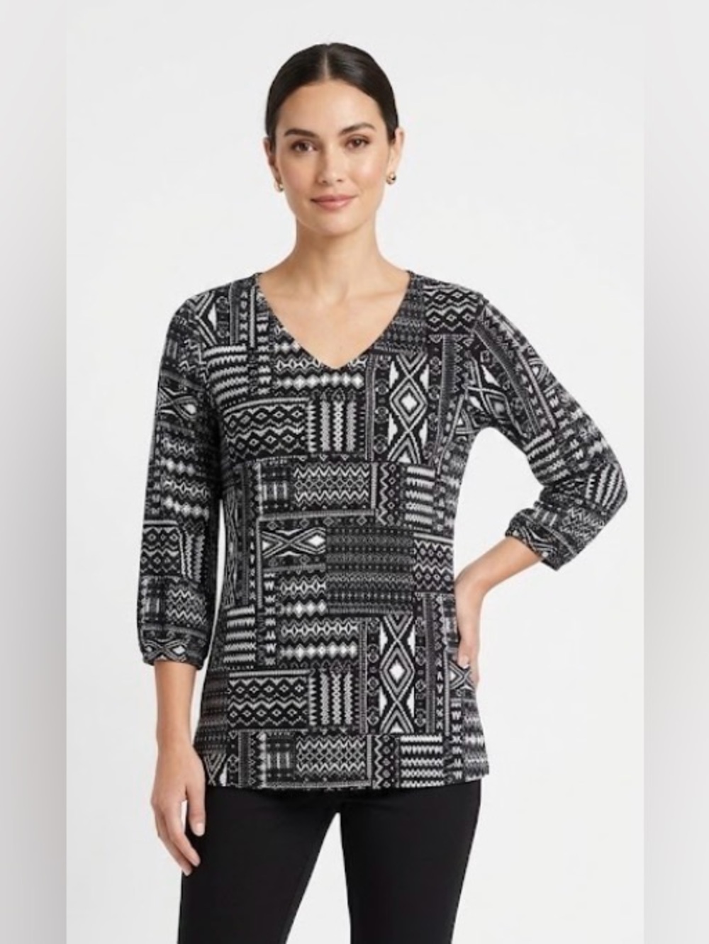 Mario Serrani Italy Black & White Geometric V-Neck Tunic (size S/CH)